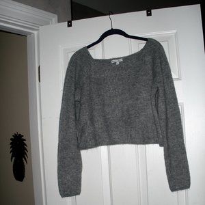Express X Olivia Culpo light gray/white crop sweater L